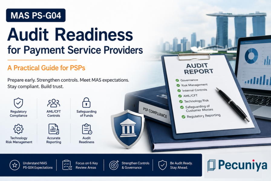 Compliance officer reviewing MAS PS-G04 audit readiness checklist for a Singapore payment service provider