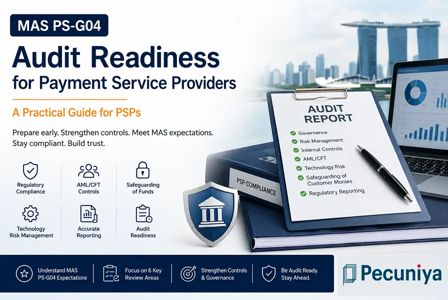 Compliance officer reviewing MAS PS-G04 audit readiness checklist for a Singapore payment service provider